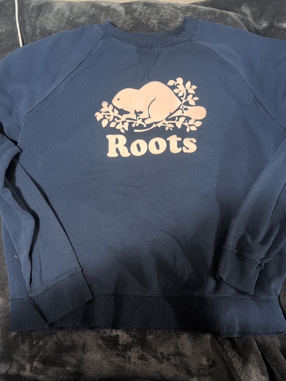 Roots Navy Sweatshirt with Light Pink Beaver Logo